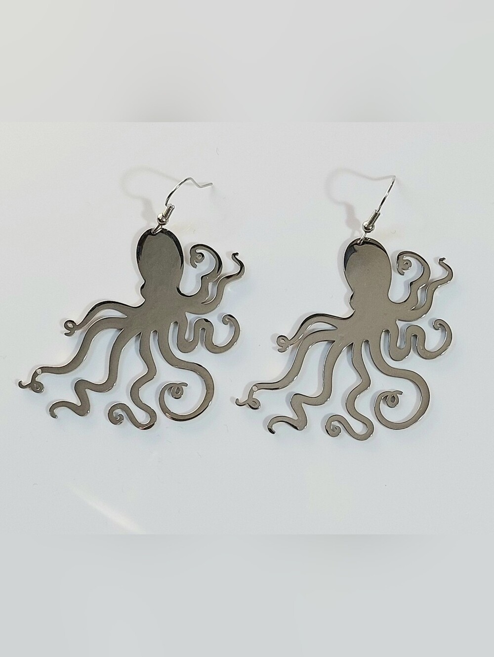Octopus Squid Silver Stainless Steel Dangle Earrings